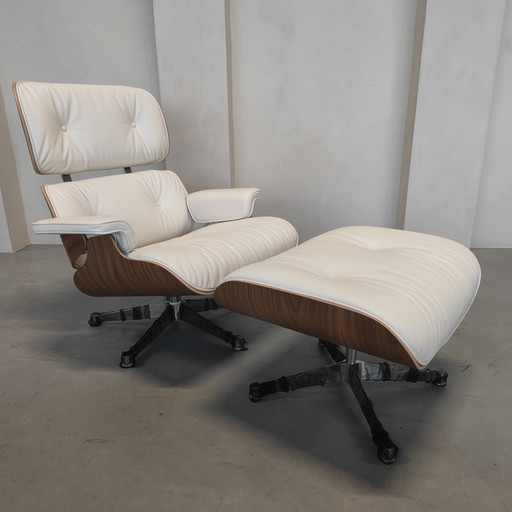 Vitra Eames Lounge Chair Incl. Ottoman - Walnut White - Snow Leather