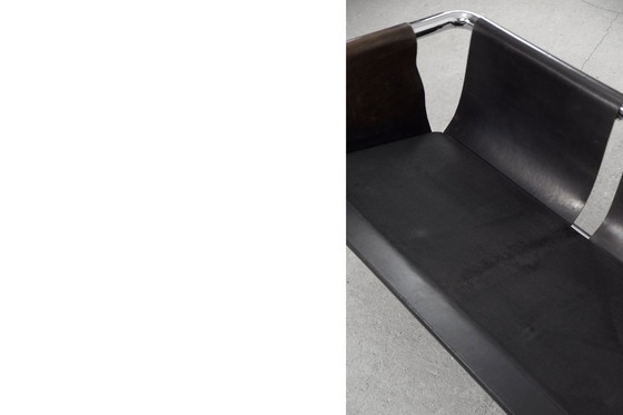 Image 1 of Vintage Brutalistische Buisvormige Metalen en Lederen Bauhaus Minimalistische Sofa 1950