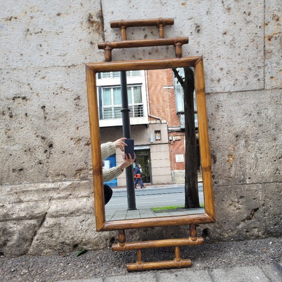 Image 1 of Koloniale spiegel met bamboe frame, 1900 - Frankrijk