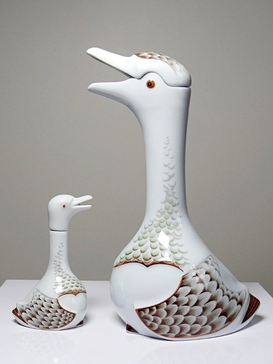 Image 1 of Vintage 80s Haviland Castel carafe and miniature bottle set, after Sandoz for Chabot