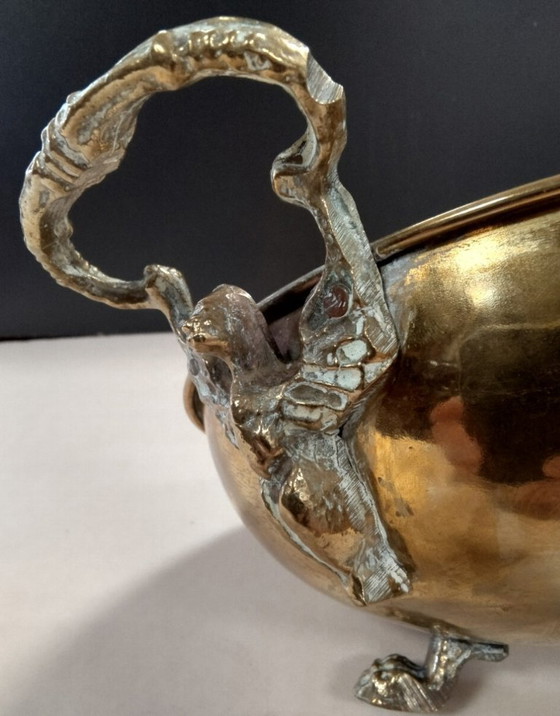 Image 1 of Antique copper bowl, griffin handles, lion paws
