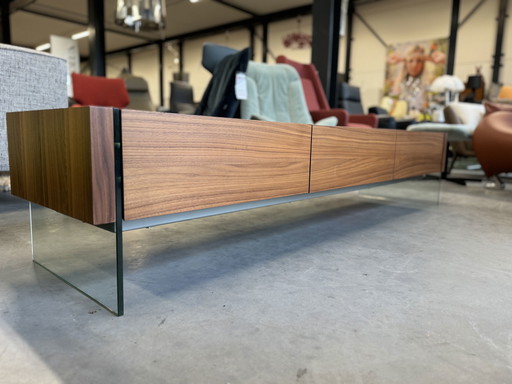 Design TV-Möbel Nussbaumholz Glasschrank