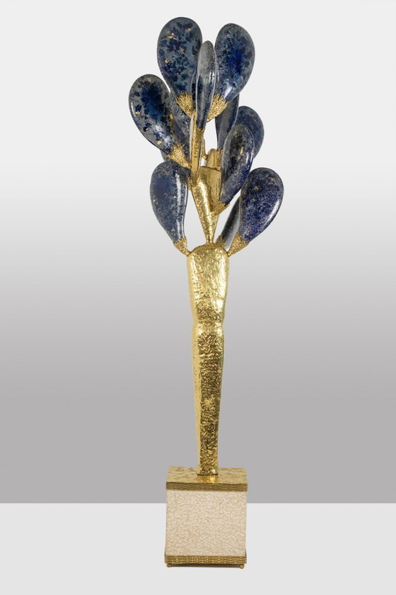 Image 1 of Jacques Duval Brasseur, Groot cactussculptuur in verguld messing. 1992