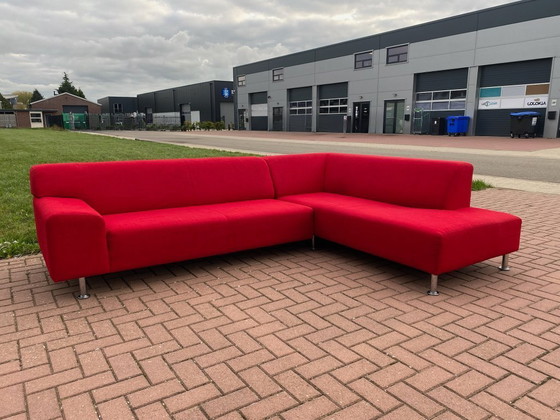Image 1 of Canapé d'angle en tissu rouge