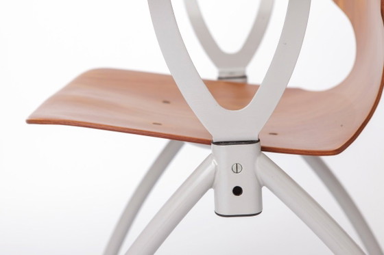 Image 1 of Set of 4 Vintage Pagholz Stackable Chairs, Industrial Dining Chairs, Germany 1970s, Beech Wood Armrests