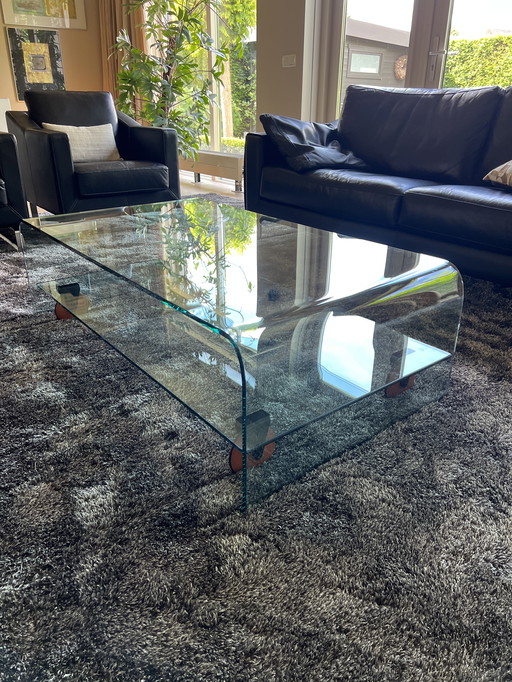 Table basse en verre Fiam Italia avec base mobile
