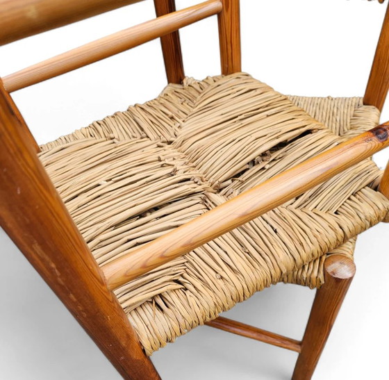 2 x pine wood woven reed dining chairs / France 1950s (photo 39 of 40)