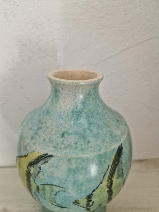 Image 1 of Vase vintage décor poissons Pierre Scheffer