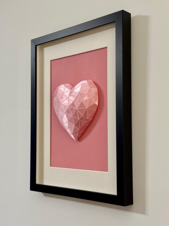 Image 1 of 3D geometrische hart wanddecoratie, roze PLA sculptuur, moderne woondecoratie