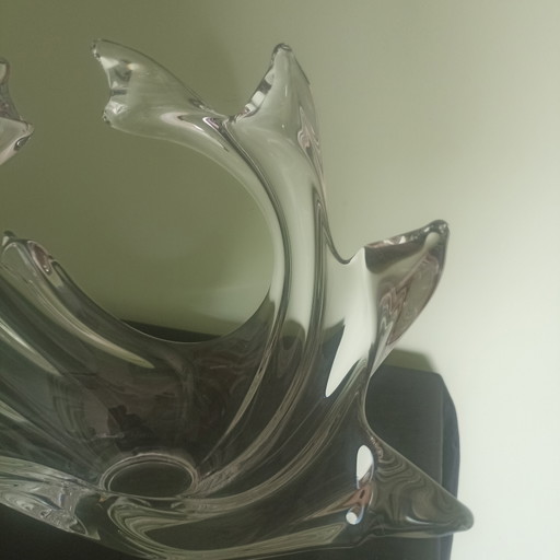 Large Vintage Crystal 'Wave' Sculpture / Bowl – Art Vannes France – 1960s (H 34 cm)