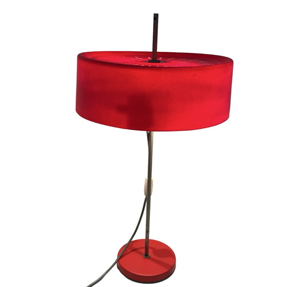 Image 1 of MCM Table Lamp - Red Table Lamp - Adjustable Height - Czechoslovakia, 1960’s - Plastic Shade, Double Bulbs