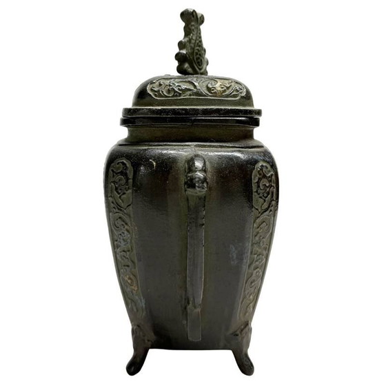 Antiguo quemador de incienso Koro japonés de bronce con relieve de dragón - Censer de altar del período Meiji (photo 3 of 11)