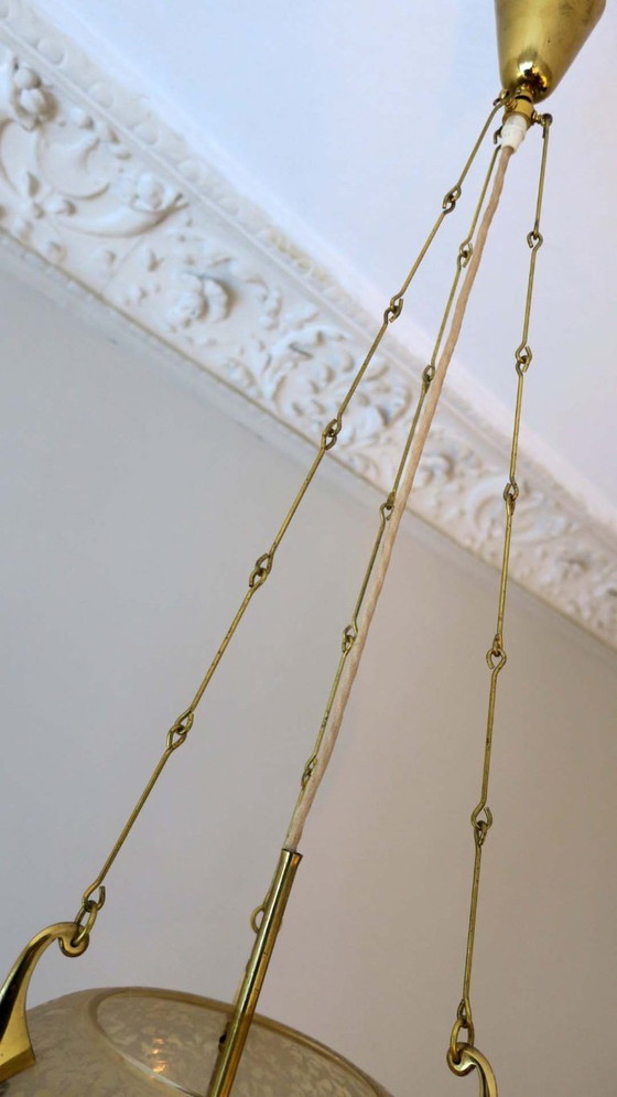 Image 1 of Suspension globe en verre dépoli et laiton Doria Leuchten, années 1970