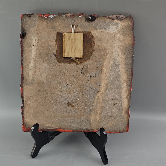 Image 1 of Targa murale antica in pietra lavica della Germania Ovest, realizzata da Vulkan Keramik / Ostara Fliesen. Colori: giallo, rosso,