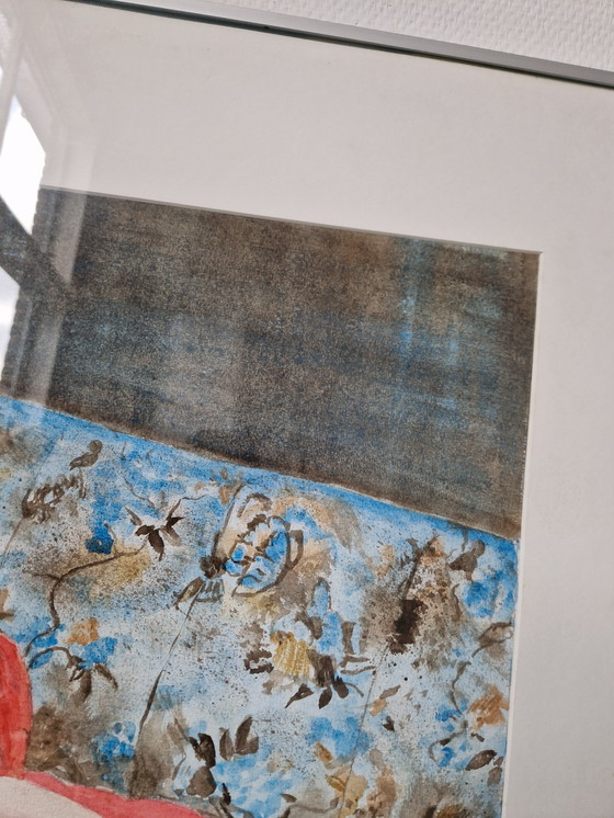 Image 1 of Femme allongée en robe aquarelle portrait sensuel 91 x 71