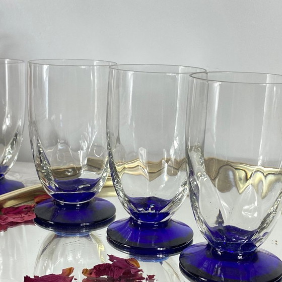 6 bicchieri Art Déco con stelo blu, 16 cl – Bicchieri e caraffe, Glass (photo 2 of 7)