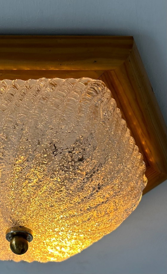 Image 1 of Coppia di lampade d'epoca, pino e vetro di Murano, Italia 1980