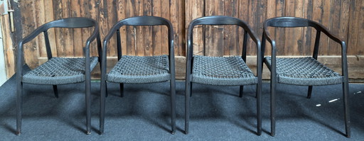 4 X Castle Line ANAIS armstoel teak ebony, zwarte weving