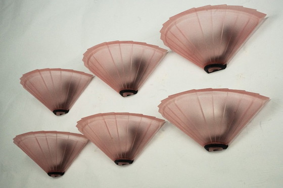 Image 1 of Ensemble de six appliques De Majo en verre de Murano rose épais. Italie, années 1980
