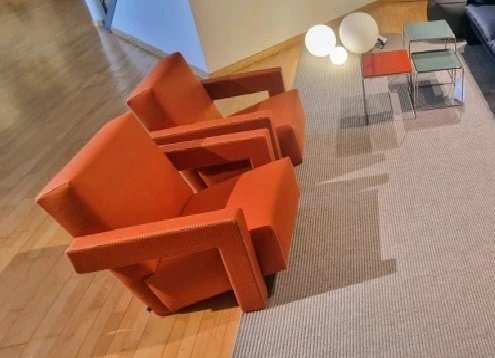 Image 1 of Cassina 2x Utrecht 637 Nuovo Mai Usato in Panno di Lana Arancione Tabacco (Serie 13L) Punto Cavallo