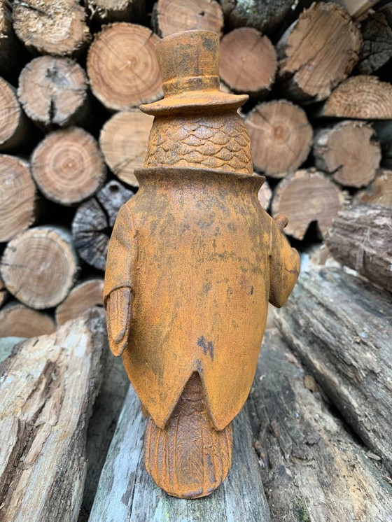 Image 1 of Grazioso gufo in ghisa con bastone da passeggio e cilindro - Spedizione gratuita