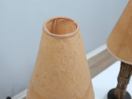 Image 1 of Paar italienische dekorative Tischlampen aus den 1970er Jahren, Raphia & Pergament