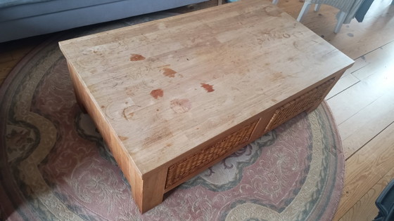 Massief Teakhouten Salontafel Met Rieten Opbergmanden – Wood (photo 4 of 5)