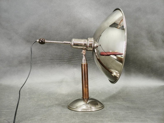 Image 1 of 1930s Bauhaus Chrome Table Lamp with Beech Handle, Czechoslovakia