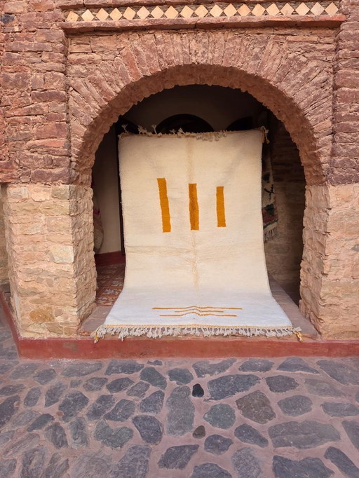 Beni Ourain Teppich in Creme & Senfgelb, 274 x 158 cm