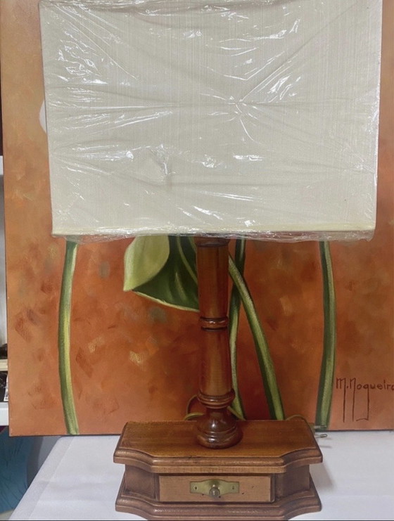Image 1 of Vintage-Style Wooden Table Lamp with Pedestal Base