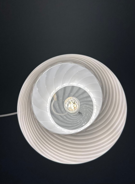 Image 1 of Vintage Murano Paddestoel Lamp 1970 - Wit Opaline Spiraalglas - Mid Century
