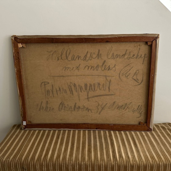 Image 1 of Schilderij Piet van Wijngaerdt, Molens met landschap, Afmeting 72x103 cm.