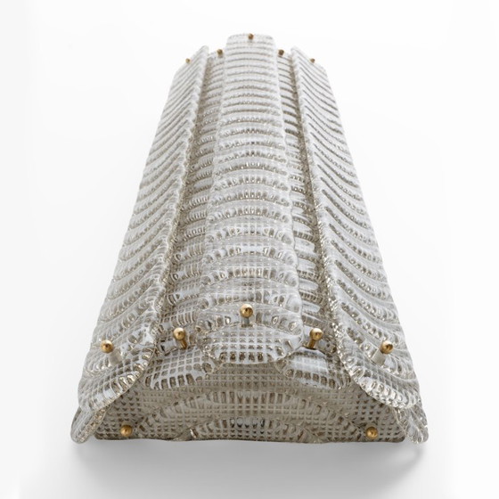 Image 1 of Paire d'appliques murales italiennes en verre de Murano de style moderne du milieu du siècle, modèle « Reticello », années 1990