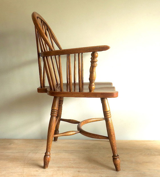Mid-Century Lyre Back Windsor Elbow Armchair in Solid Oak, 1960s – Dining chairs, Wood (photo 4 of 12)