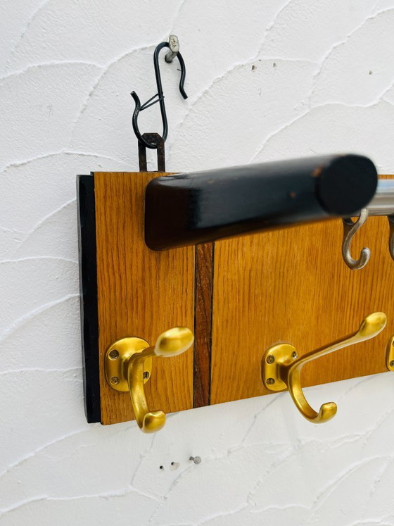 Image 1 of Vintage teak wall-mounted coat rack and mirror