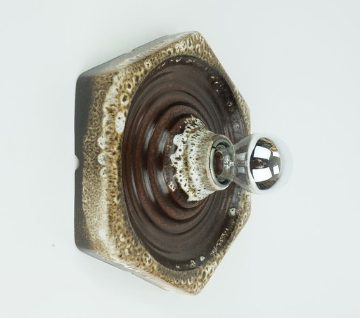 hexagonale SCONCE wandlamp van keramiek uit het midden van de vorige eeuw, jaren 60, jaren 70, lavadruppelglazuur, beigebruin