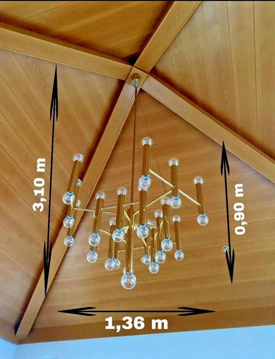 Image 1 of Lampadario XXL anni '60-'70 Lampadario Gaetano Sciolari Per Sciolari Design in ottone