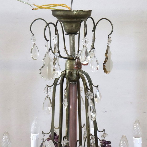 Lámpara de araña de bronce con colgantes de frutas de cristal, 19 bombillas, Italia, principios del siglo XX. (photo 8 of 22)