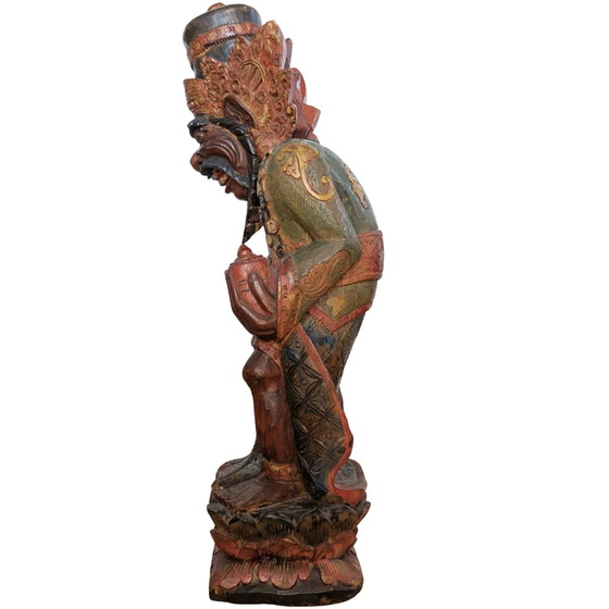 Vintage Balinese Houtsnijwerk – Rishi met Kamandalu – Polychroom – 52 cm – Beeldhouwkunst (photo 7 of 10)