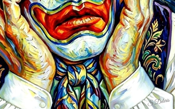 Image 1 of Acrylverfschilderij op canvas "Droevige clown van Van Gogh" / 60x60 cm