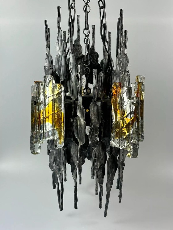 Image 1 of 60s 70s Brutalistische kroonluchter plafondlamp Tom Ahlström & Hans Ehrlich