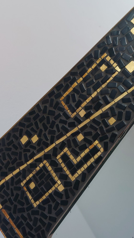 Image 1 of Vintage mid-century kidney mirror mosaic brass