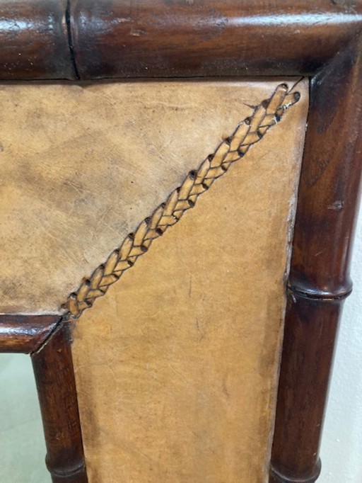 Big faux bamboo and leather mirror, Adnet style