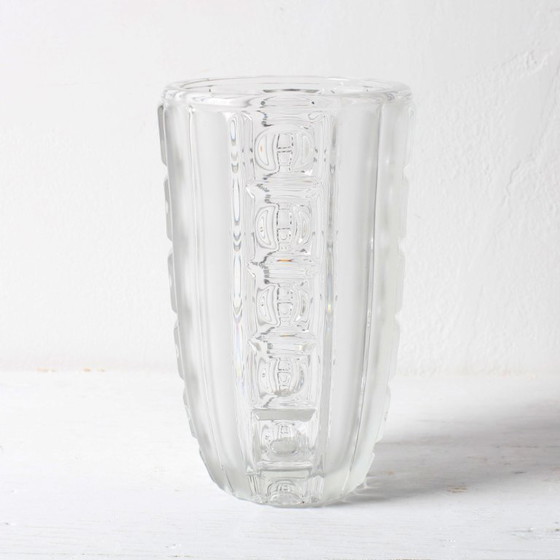 Image 1 of Vintage Clear Pressed Glass Vase / Bohemia Glass / 1950s