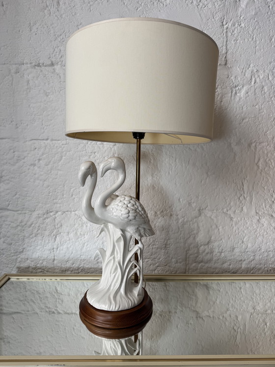 Image 1 of Lampada in porcellana con fenicotteri rosa, anni '80