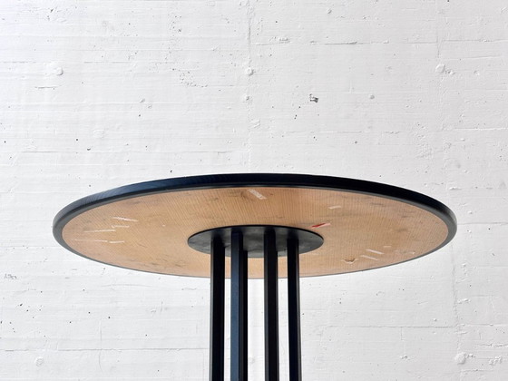 Image 1 of Round designer dining table made of thuja root veneer and steel, 1980s