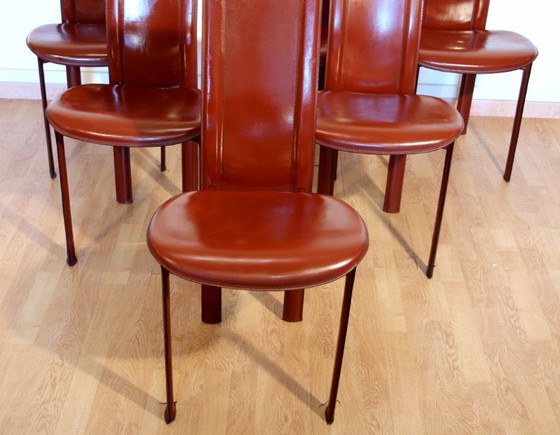 Image 1 of Ensemble de 6 chaises de salle à manger Lara de Giorgio Cattelan pour Cattelan Italia en cuir Bordeaux, Italie