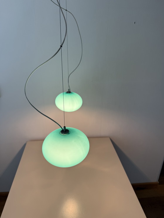 Image 1 of Ensemble de 2 suspensions Prandina en verre opale vert