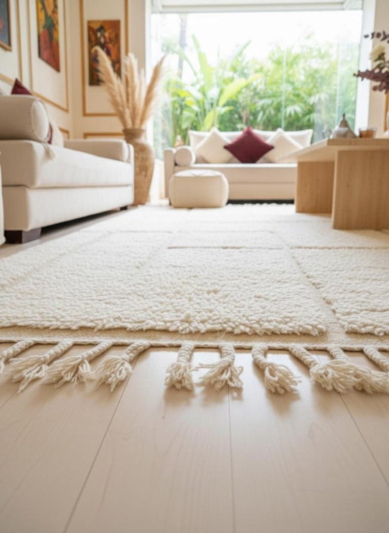 Image 1 of Weißer handgeknüpfter Berberteppich, 250 cm x 150 cm