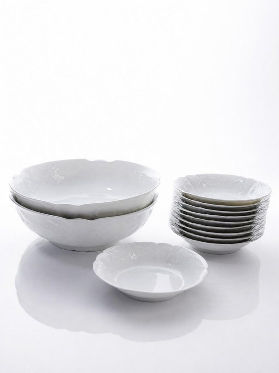 Image 1 of Limoges L&Cie Lafarge 12-piece dessert service in white porcelain, 1960s